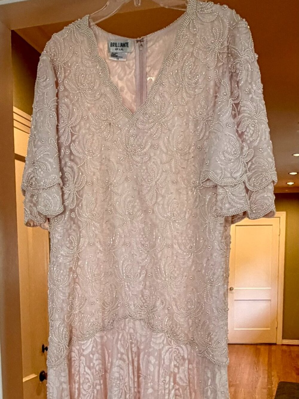 Vintage Brilliante by J.A. Hand Beaded Pearl Lace Formal Gown in Blush Pink 1X
